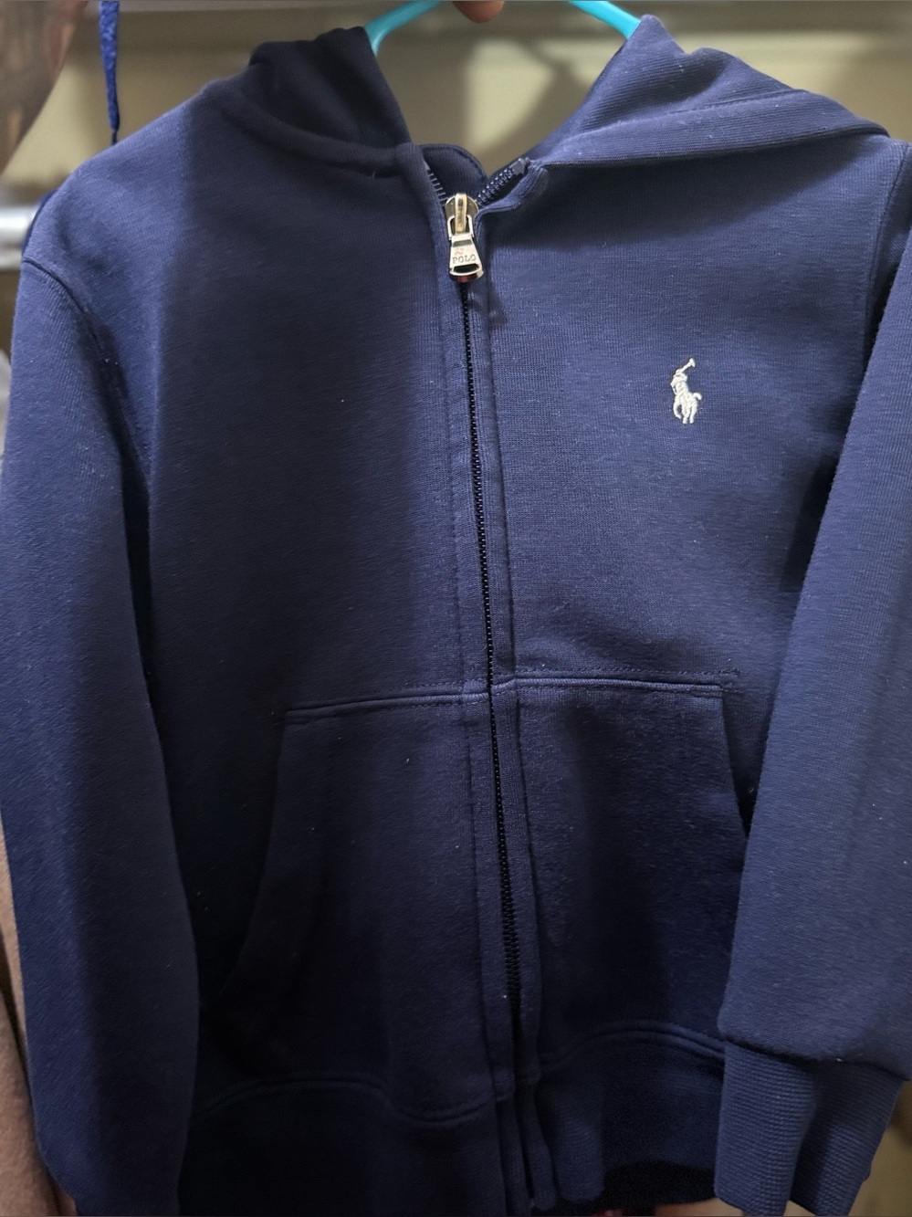 Kids Ralph Lauren Navy Hooded Zip Jacket with White Pony